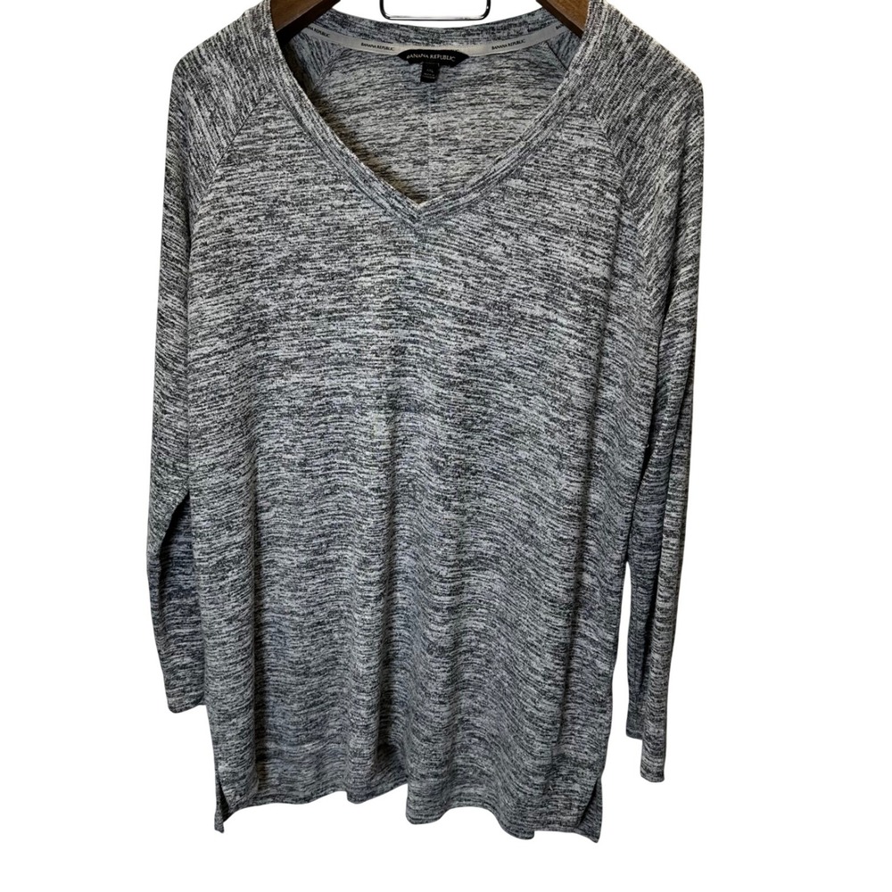 Banana Republic Grey Speckled V Neck Long Sleeve Tunic Top‎ Size XXL Minimalist
